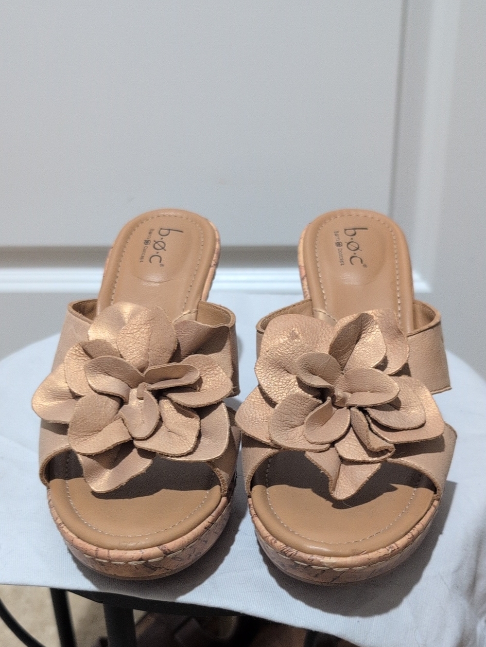 BOC Leather Upper Floral Tan Wedge